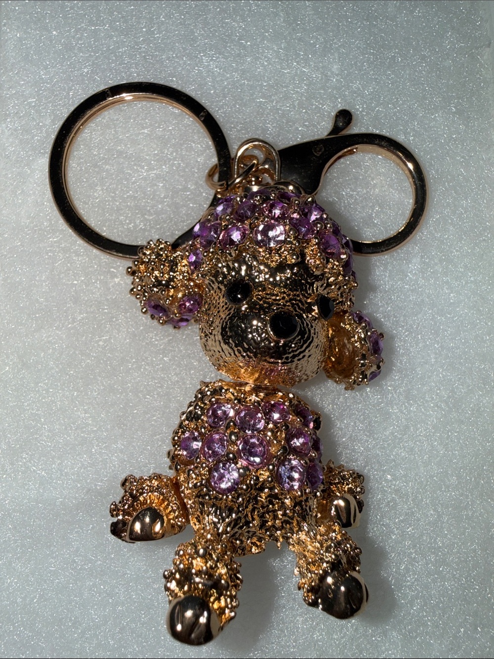 Rhinestone Goldtone Metal Poodle Bag Charm or Key Holder